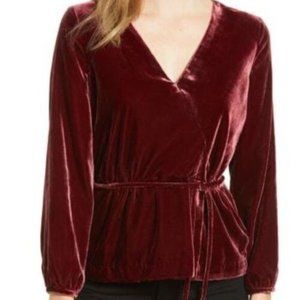 J. Crew Velvet Top Burgundy Faux Wrap Draped Blouse Long Sleeve Size 6 J4962